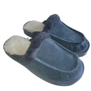 Nuknuuk Blue Suede Slip-on Slippers with Sheepskin Lining Size 9